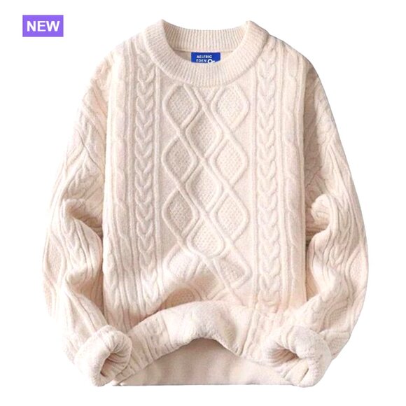 Oversized Cable Knit Sweater Pullover Long Sleeve Crewneck